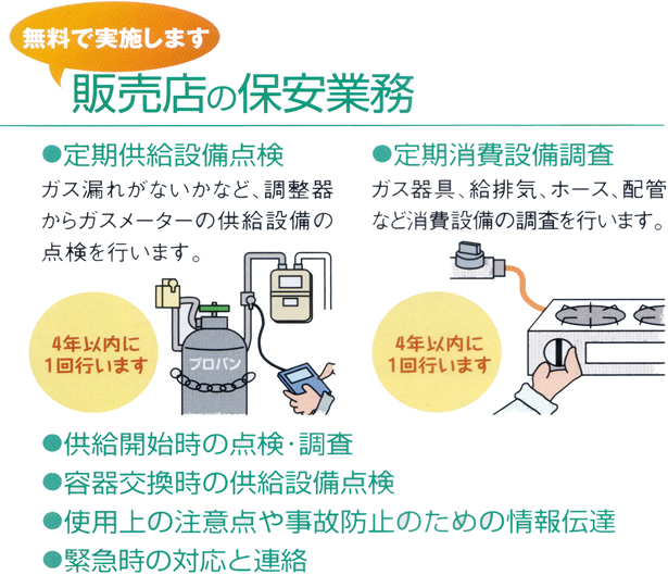 無料で実施します ： 販売店の保安業務